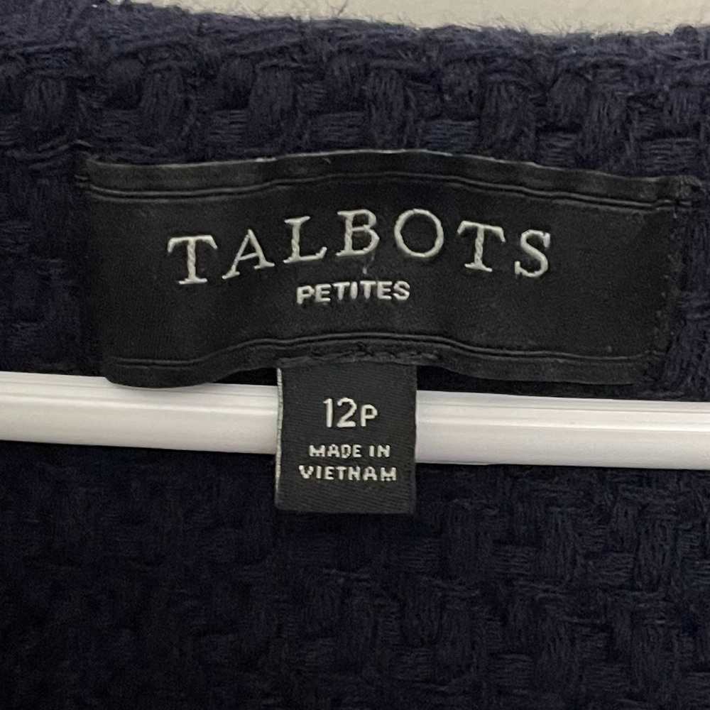 Talbots Navy Blue Swing Jacket Blazer Woven 12 P Petites Preppy Outdoorsy Form - Picture 8 of 10